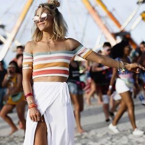 Forever 21 colorful stripe, off the shoulder, knit crop top